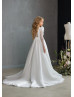 Long Sleeves Ivory Glitter Tulle Slit Flower Girl Dress